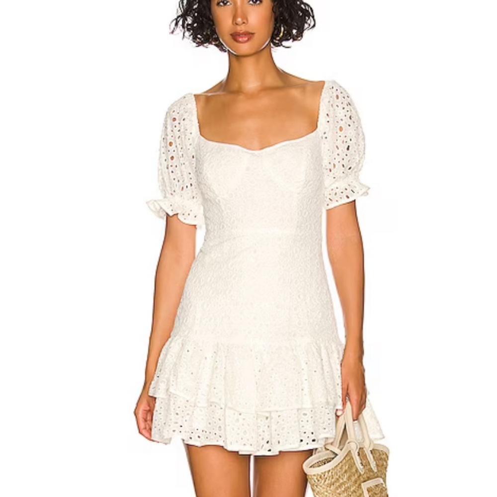 ASTR the Label Roseville Pointelle Puff Sleeve Mini Dress White